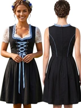 SCARLET DARKNESS Black Dirndl With Blue Trim - Size L
